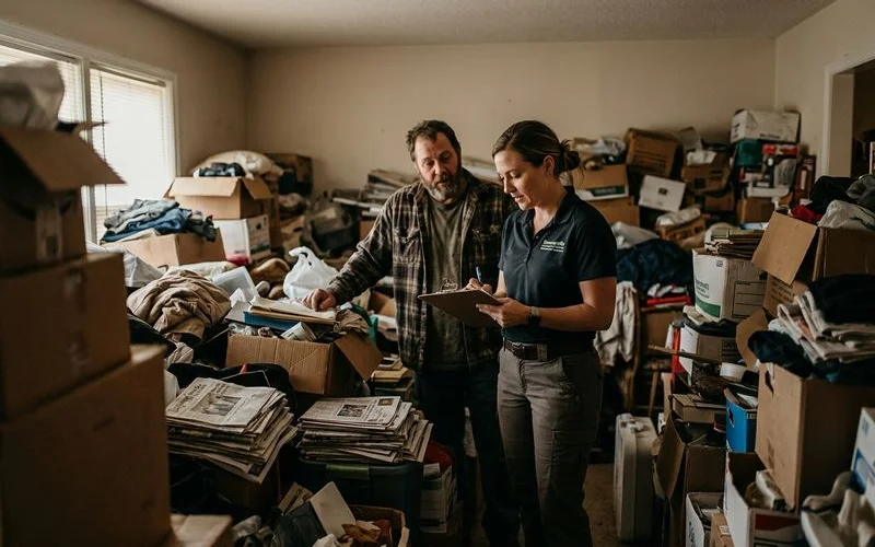 Professional team assessing a hoarding situation in a Summerville South Carolina home to prepare an accurate cost estimate